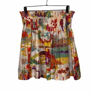 See By Chloe Womens A Line Skirt Ivory Red Painting Art Smocked Pleated Size 6